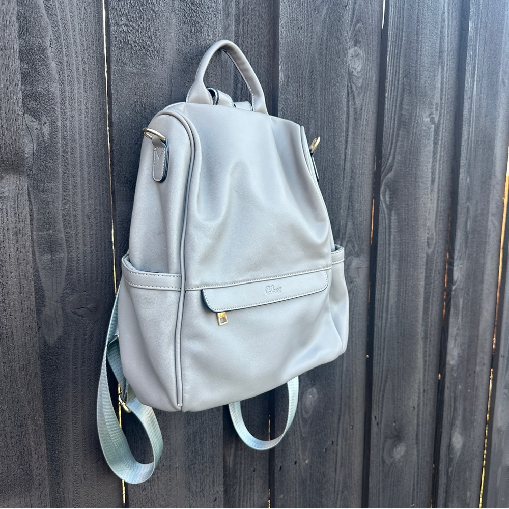 Cluci Gray Backpack vegan leather gold finish hardware pockets travel chic